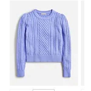 NWOT J Crew cable-knit puff-sleeve crewneck sweater, small, heather orchid